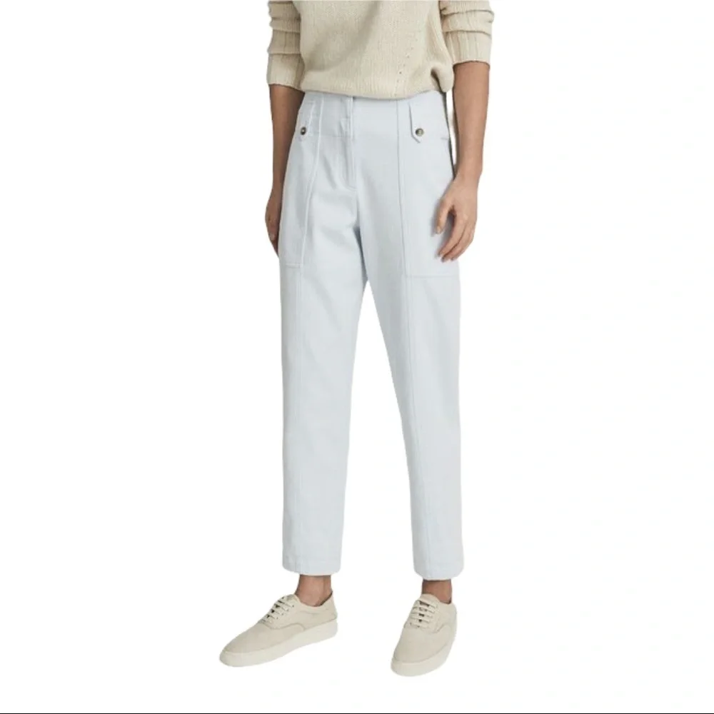 REISS BRADIE Cotton Tapered Cargo Trousers pale blue